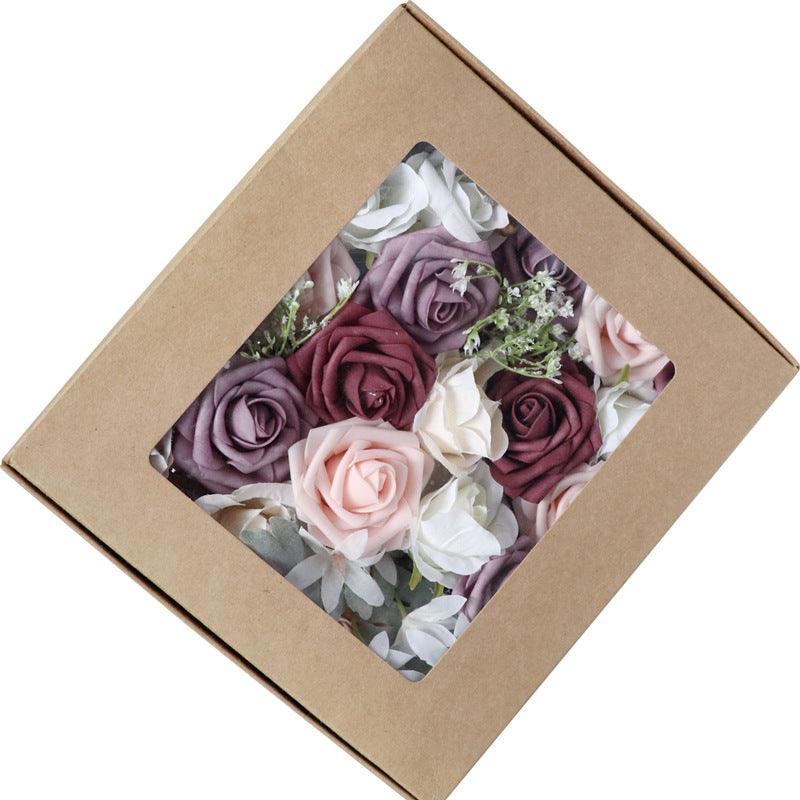 Simulation Box Flower Valentine's Day Gift Box Flower Head with Rod DIY Bridal Hand Bouquet